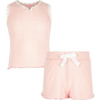 Girls pink pointelle pyjama set
